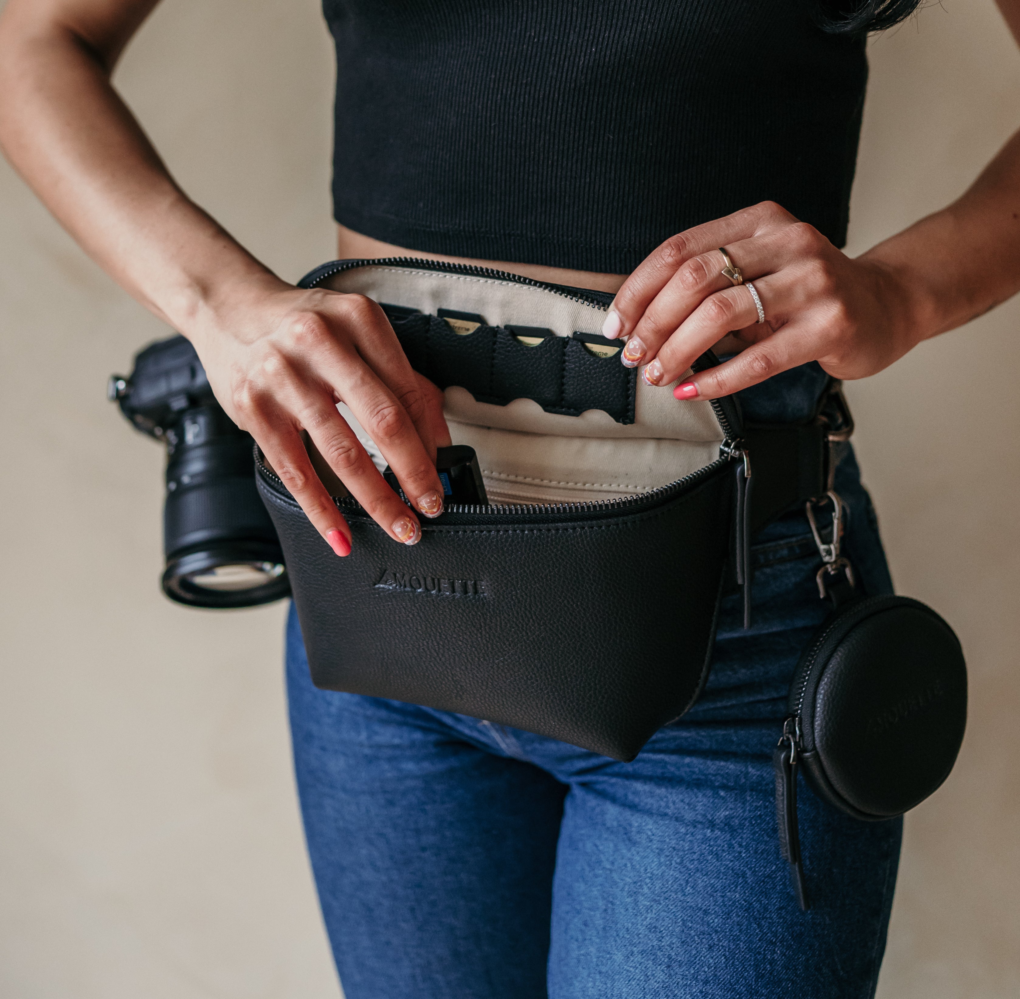 Camera fanny pack voor bruidsfotografen met ruimte voor SD-kaarten en batterijen